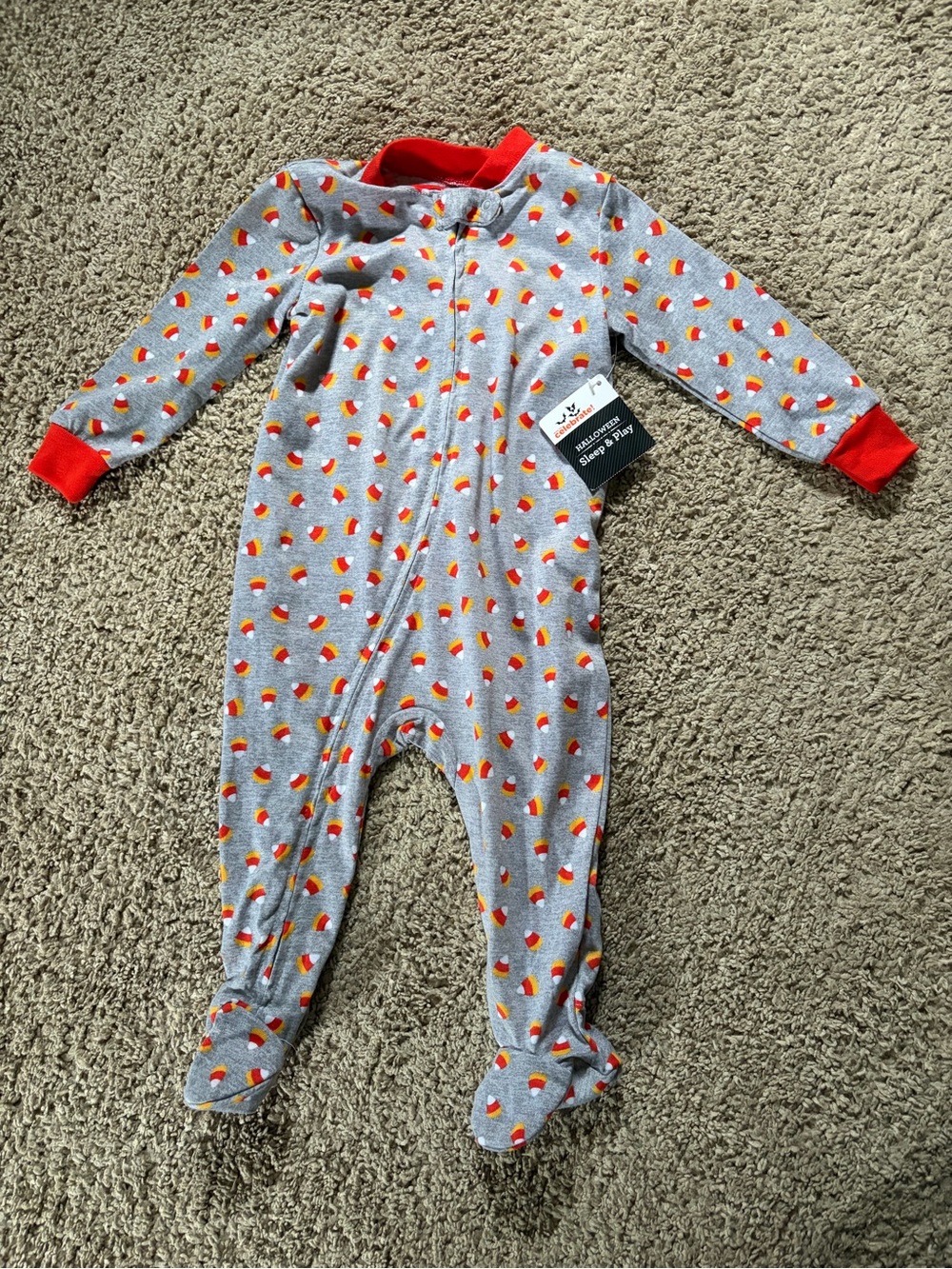 Gray Candy Corn Footed One-Piece Pajamas